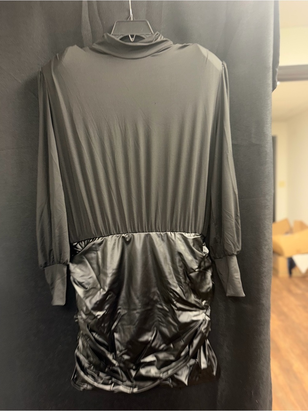 Fashion Nova Black Two-Texture Long Sleeve Mini Dress